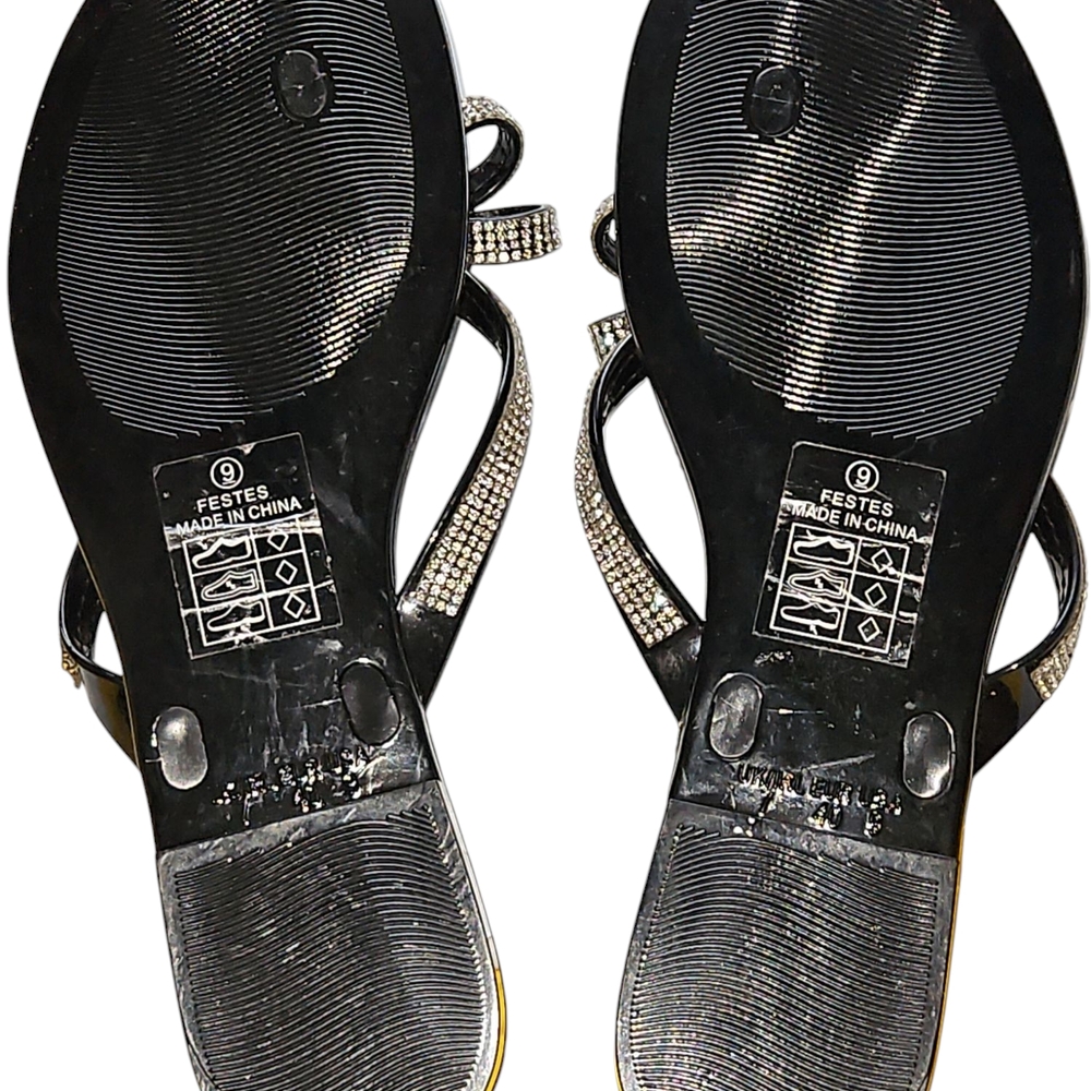 Nicole Miller Black Glamorous Sandals with Rhinestones 9 - Picture 4 of 4